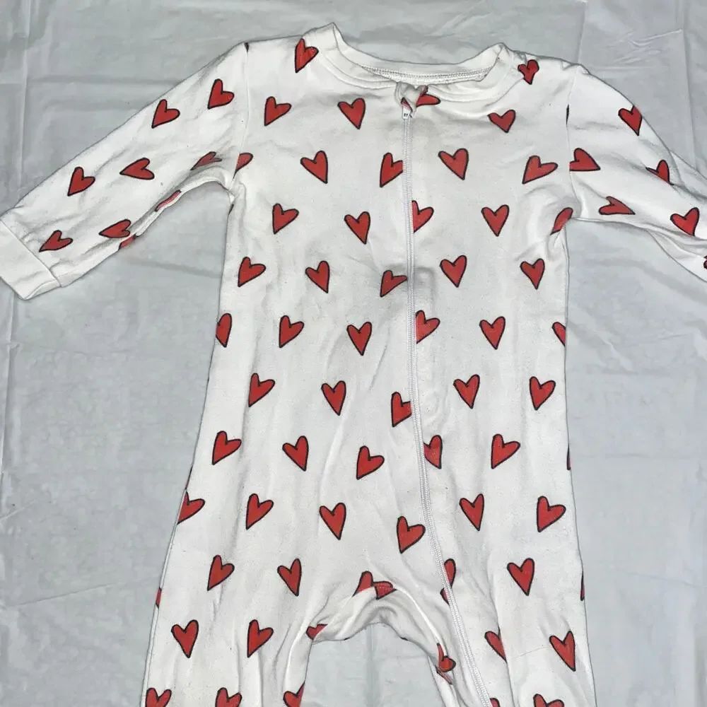 Sammy + Nat White Red Heart One-Piece Baby Girls Pajamas Size 12 Months